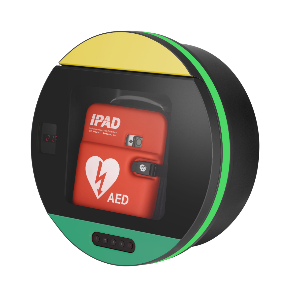 CU Medical DefibSafe 3 Defibrillator Cabinet - Green & Yellow