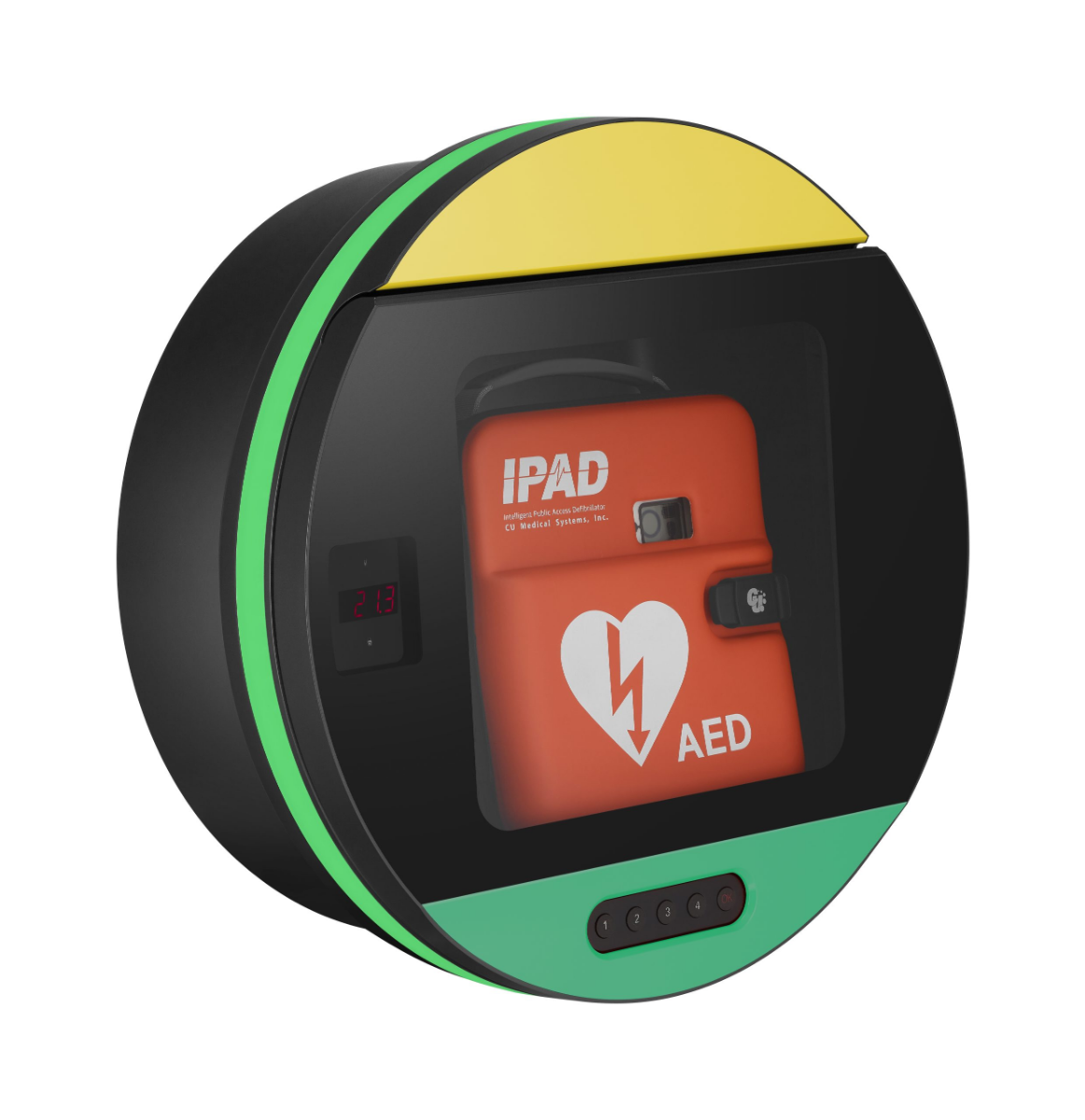 CU Medical DefibSafe 3 Defibrillator Cabinet - Green & Yellow