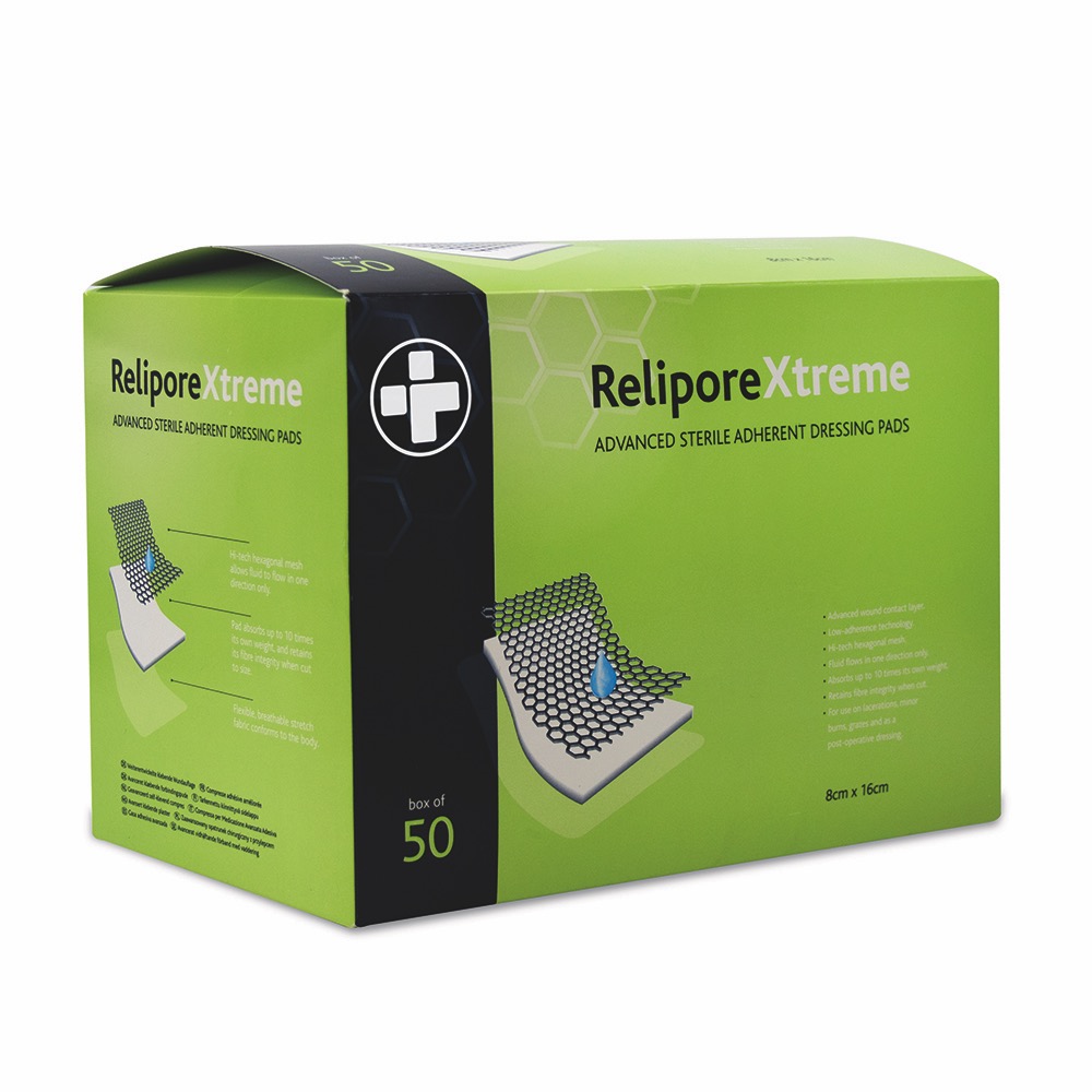 Relipore Xtreme Adhesive Dressing Pads, Sterile , 8cm x 16cm, 1 x  Box of 50