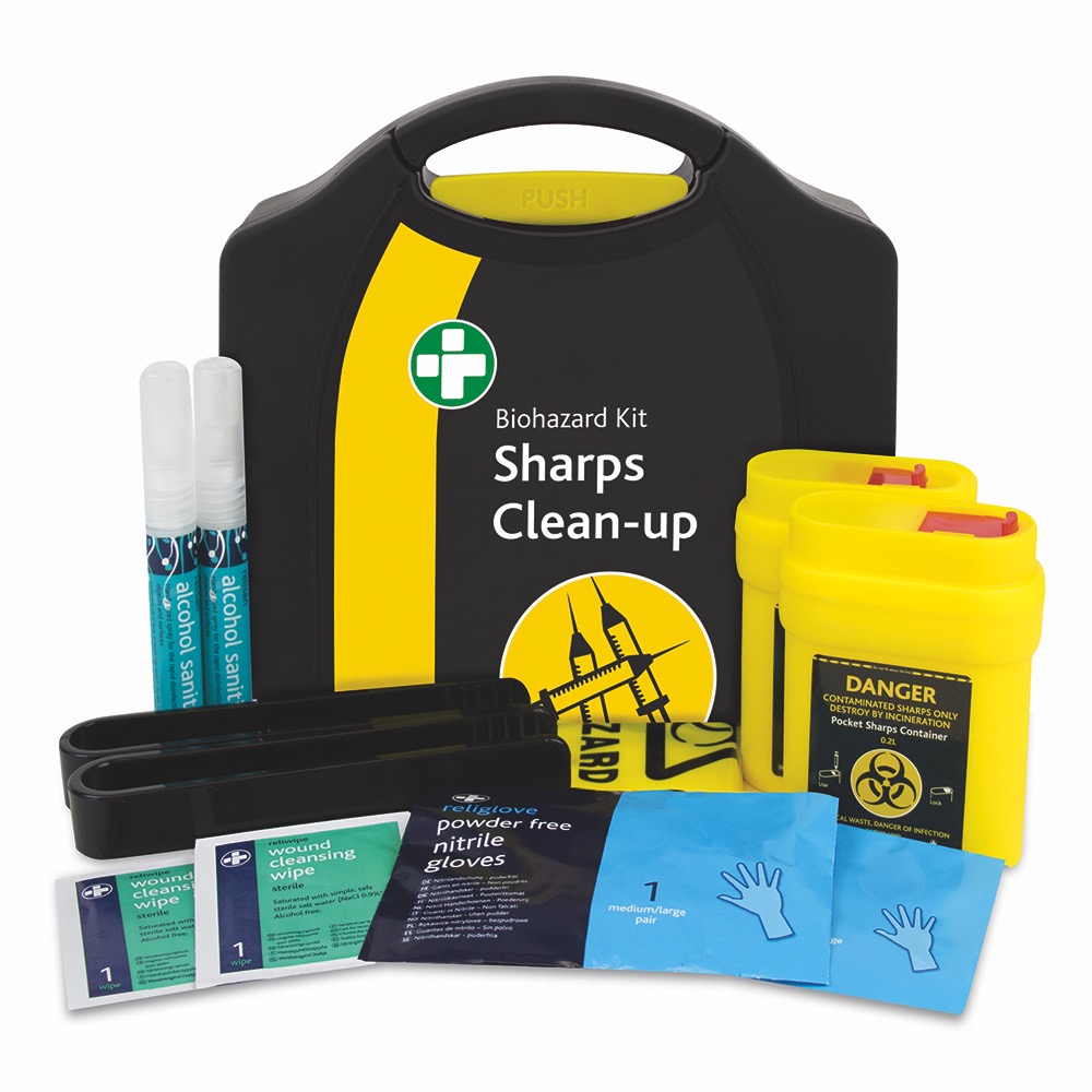 2 Application Sharps Clean-up Kit in Large Black/Yellow Compact Aura Box