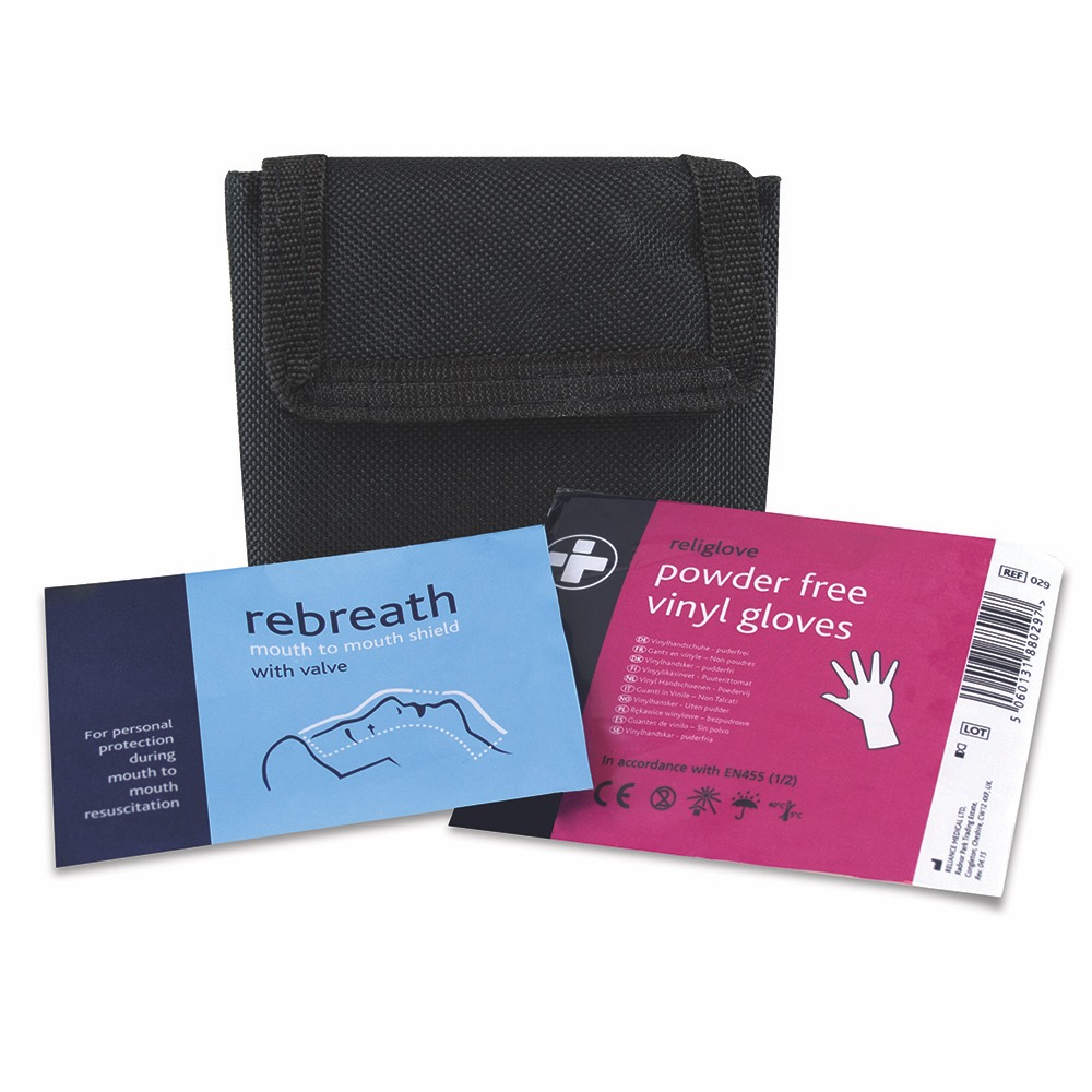 Rebreath and Gloves Kit, in Black Belt Pouch, 8.5cmH x 9.5cmW, 1 x  Single Unit