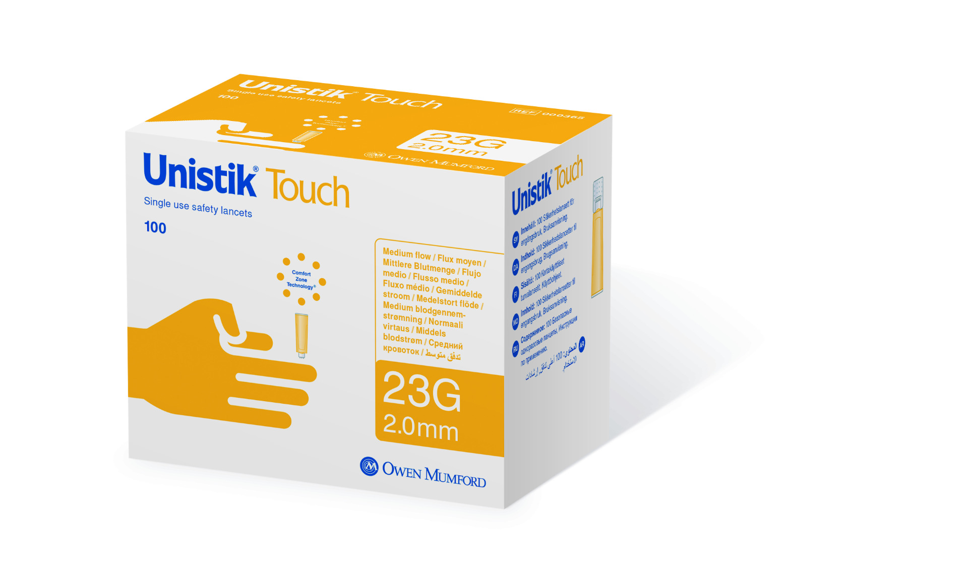 Unistik Touch 23G Single Use Safety Lancet depth 2.0mm box of 100