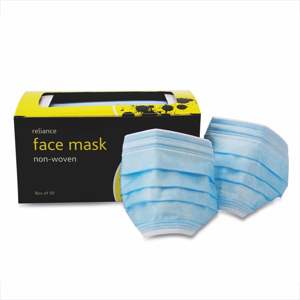 Reliance Non-Woven Face Masks, Looped , One Size, 1 x  Box of 50