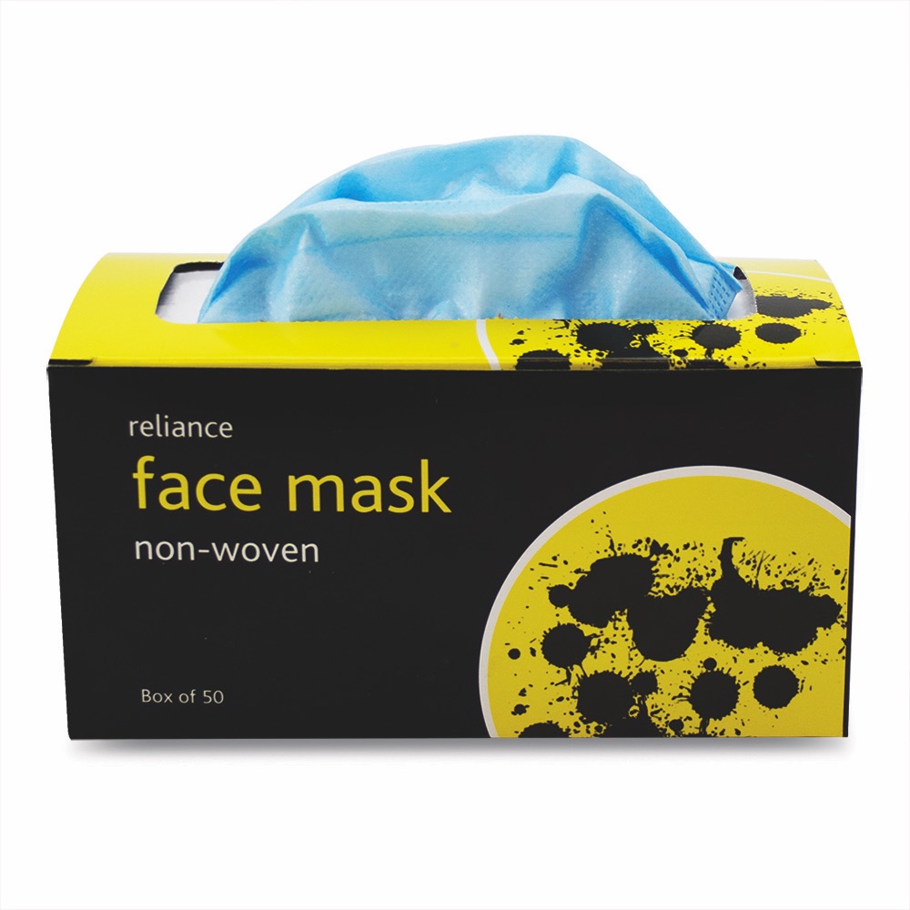 Reliance Non-Woven Face Masks, Looped , One Size, 1 x  Box of 50