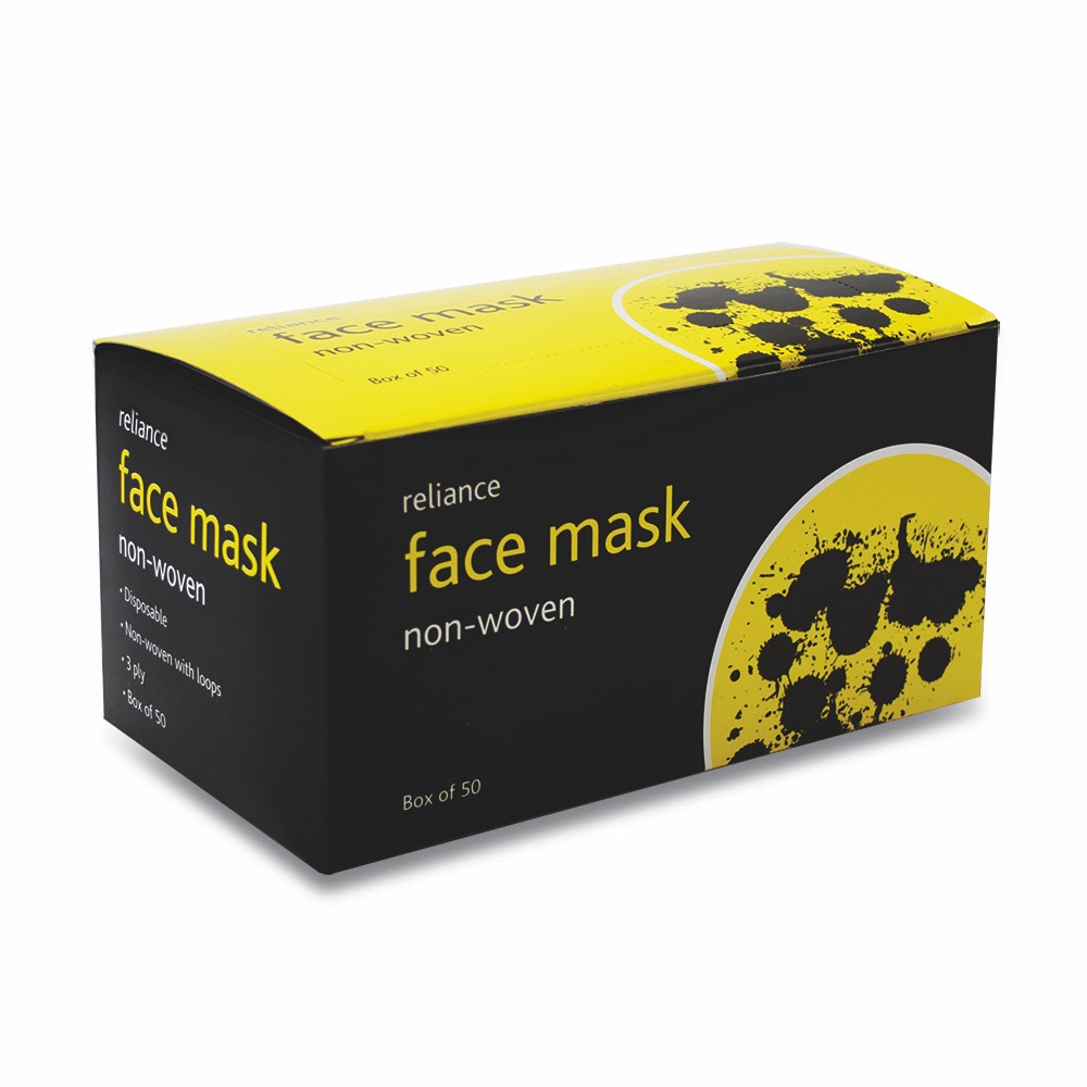 Reliance Non-Woven Face Masks, Looped , One Size, 1 x  Box of 50