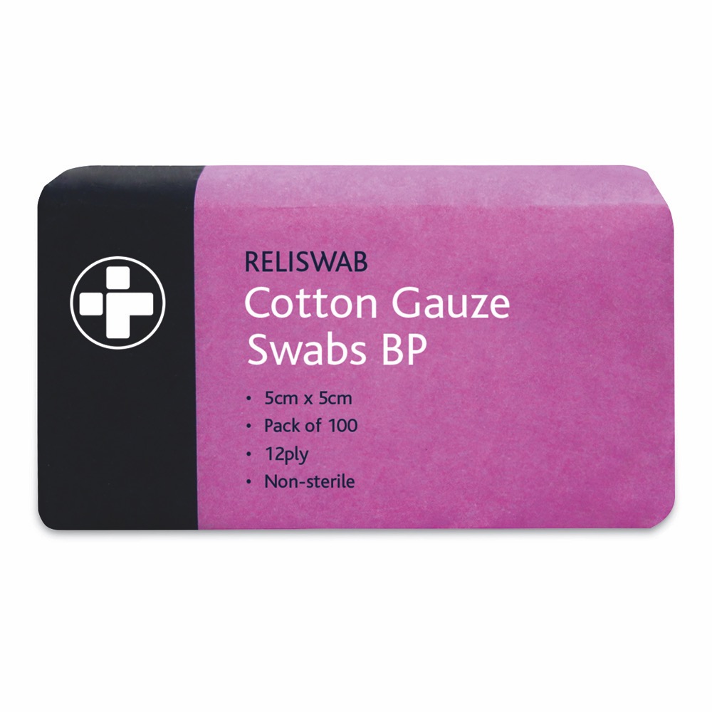 Reliswab -  BP Non-Sterile, 12ply Non-Sterile, 5cm x 5cm, 5 Pack of 100