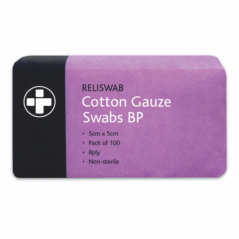 Reliswab -  BP Non-Sterile, 8ply Non-Sterile, 5cm x 5cm, 5 Pack of 100