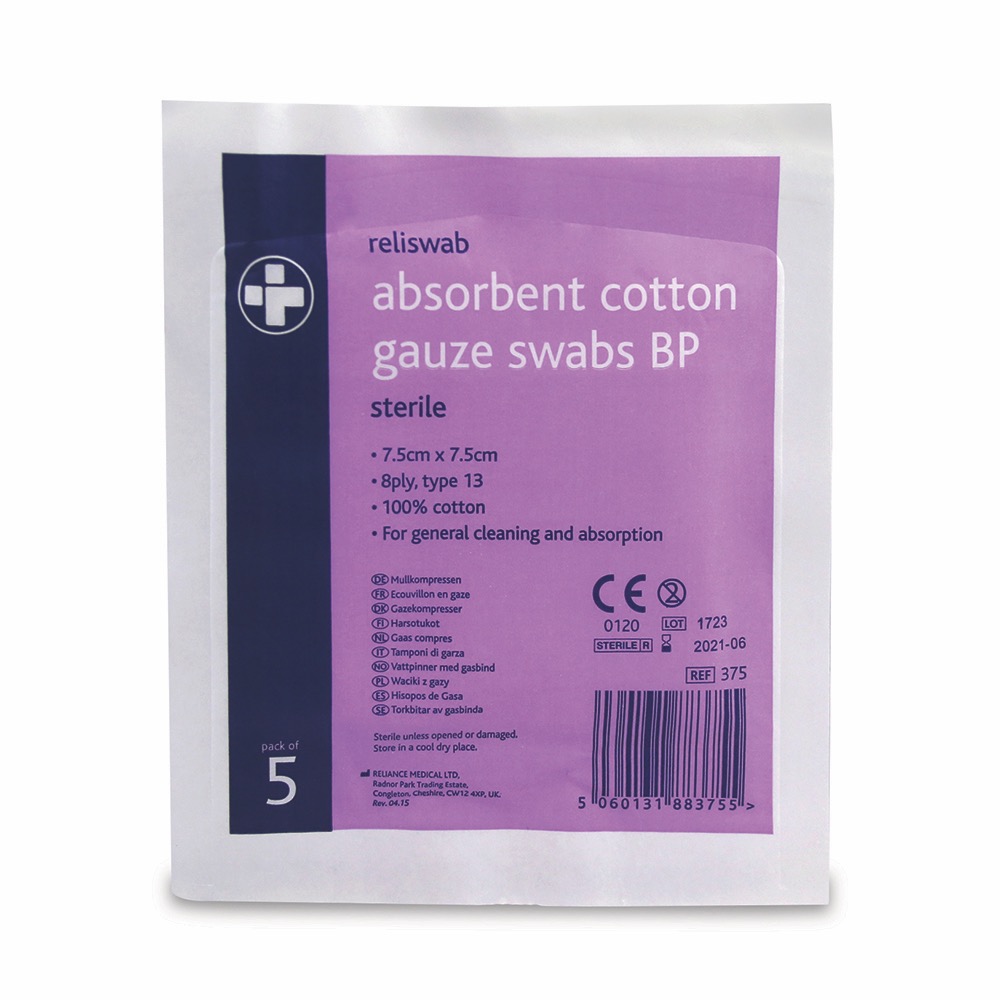 Reliswab - BP Sterile , Sterile , 7.5cm x 7.5cm , 20 x  Pack of 5 