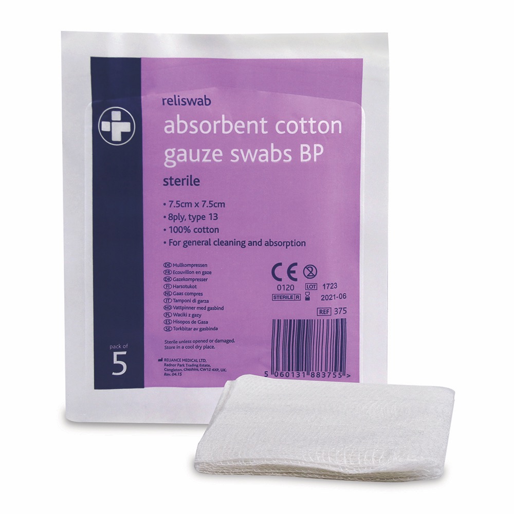 Reliswab - BP Sterile , Sterile , 7.5cm x 7.5cm , 20 x  Pack of 5 