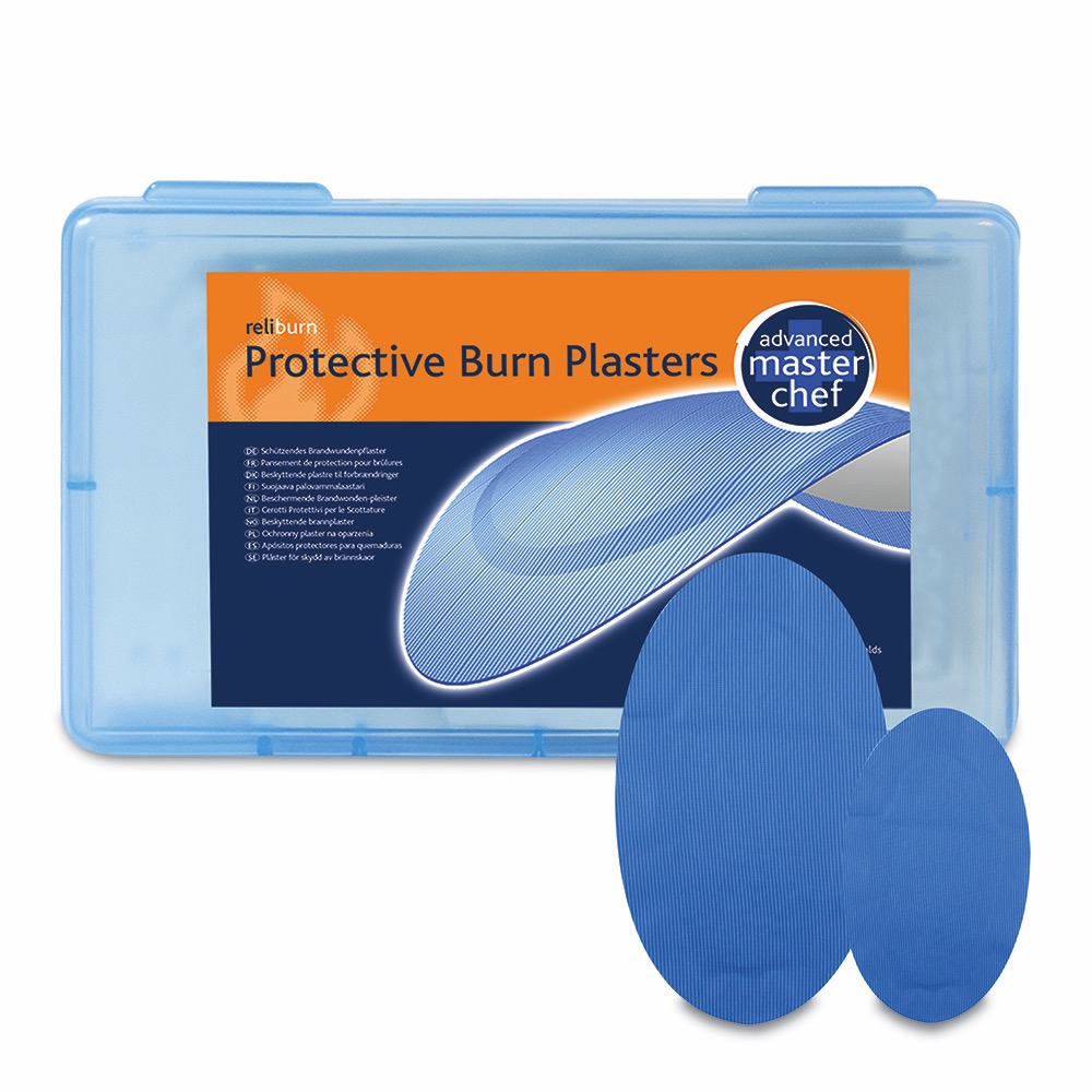 Dependaplast Blue Advanced Hydrogel Burn Plasters, in Blue Plastic Box, 2 Sizes, 1 x  Box of 25