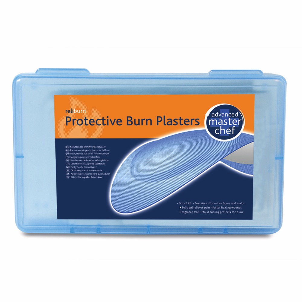 Dependaplast Blue Advanced Hydrogel Burn Plasters, in Blue Plastic Box, 2 Sizes, 1 x  Box of 25