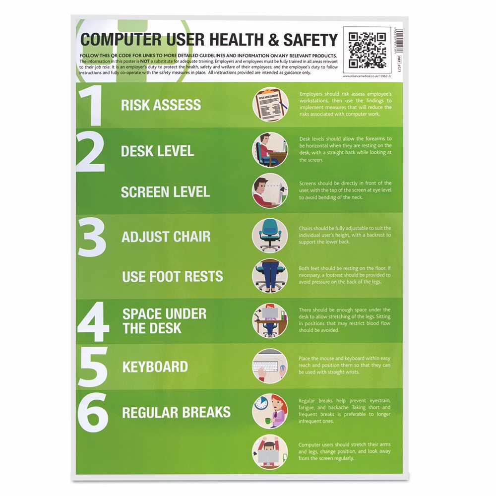 Computer User Health & Safety Poster, Laminated, 420mm x 594mm, 1 x  Pack of 10