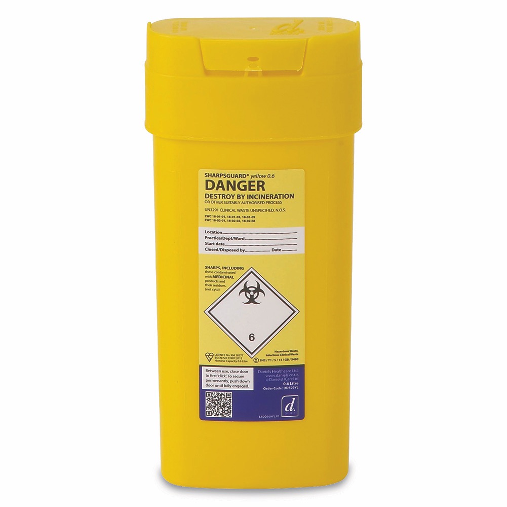 Reliance 0.6 Litre Yellow Sharps Bin