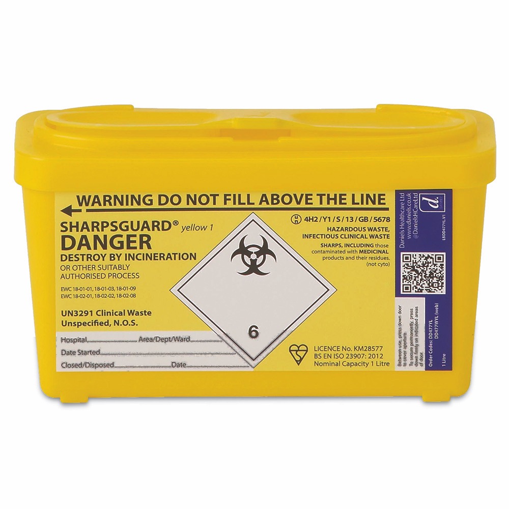 Reliance 1 Litre Yellow Sharps Bin