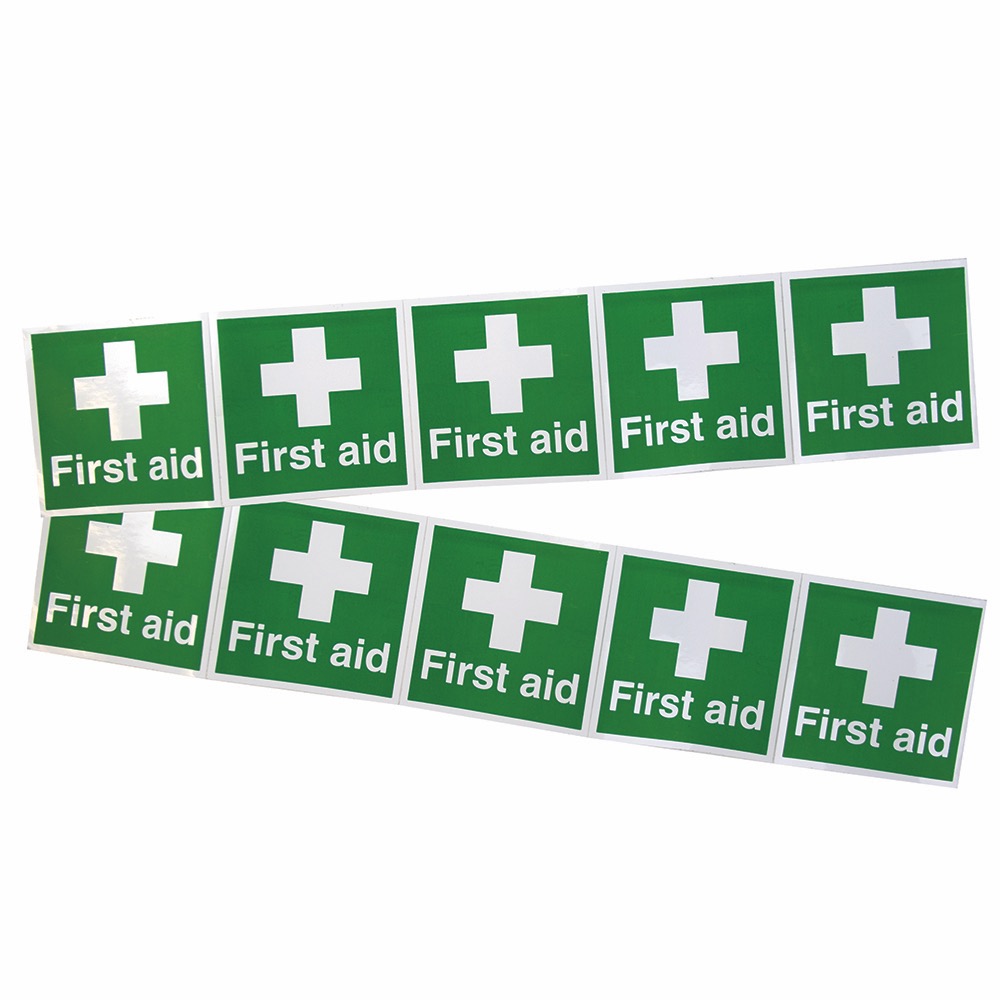 White cross - First aid, Vinyl, 50 x 50mm, 1 x  Pack of 10