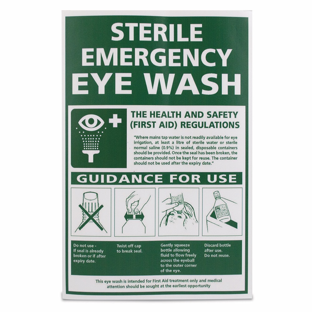 Sterile emergency eye wash - Guidance for use, Vinyl, 200 x 300mm, 1 x  Single Unit