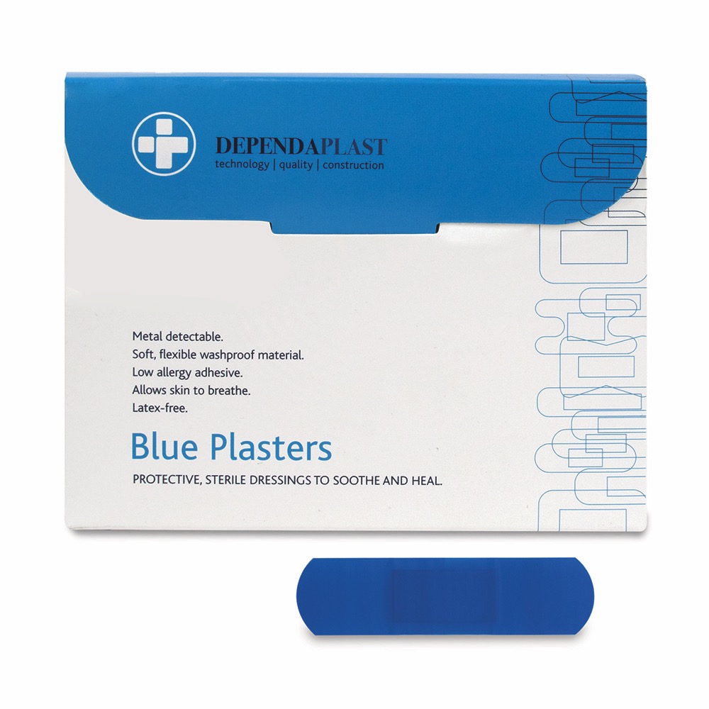 Dependaplast Blue Plasters, Sterile, 7.5cm x 2.5cm , 10 x  Box of 100