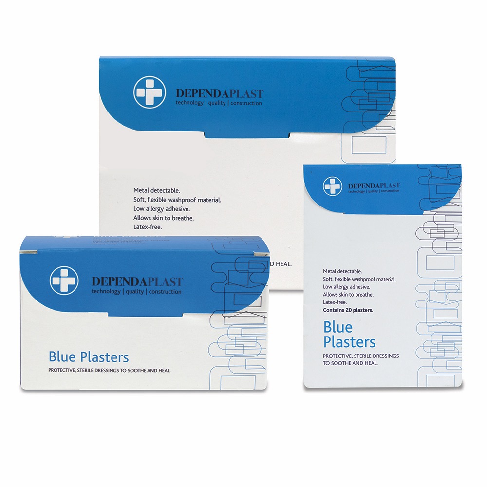 Dependaplast Blue Plasters, Sterile, Assorted, 10 x  Box of 100