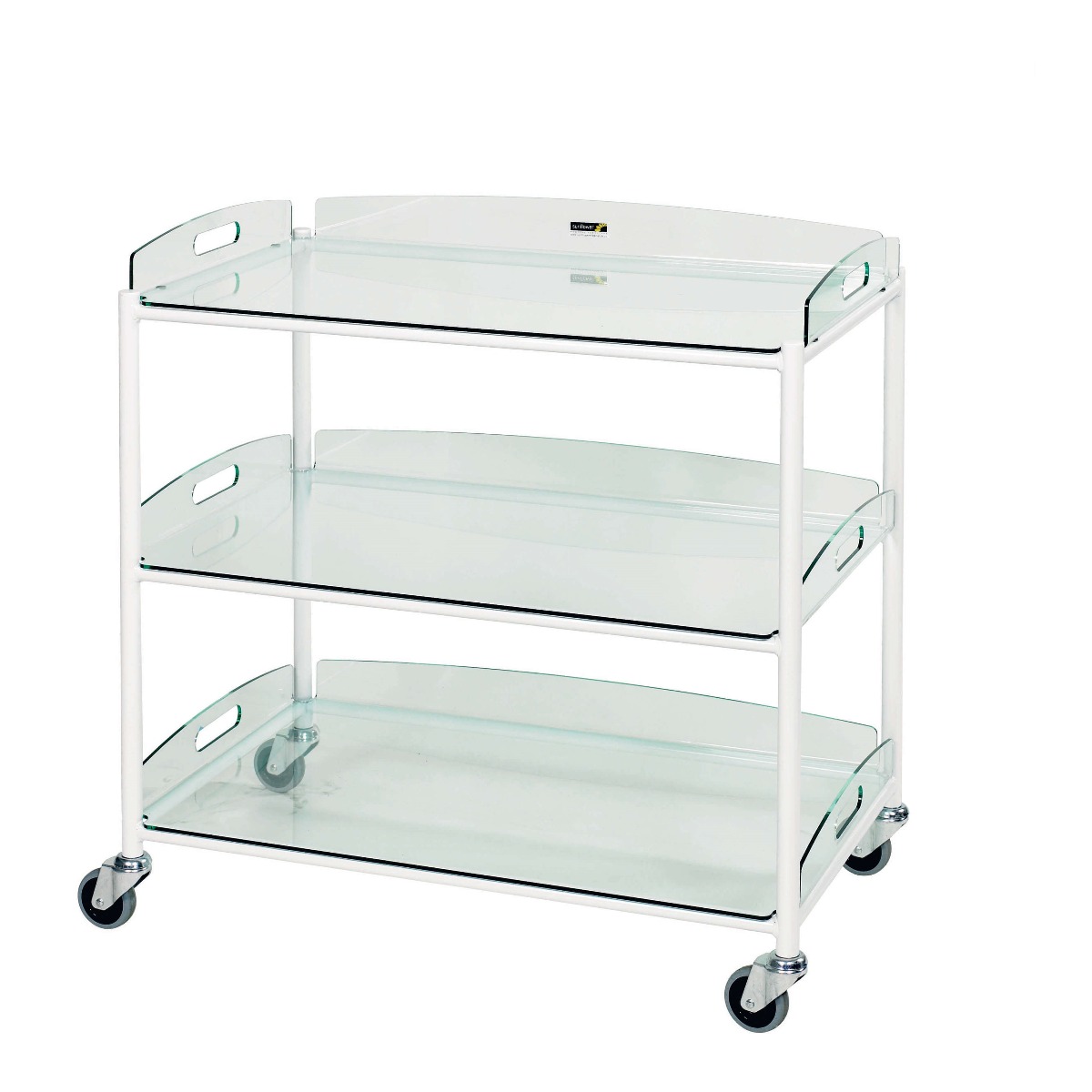 Sunflower Dressing Trolley – 86cm Width with Glass Effect Safety Trays