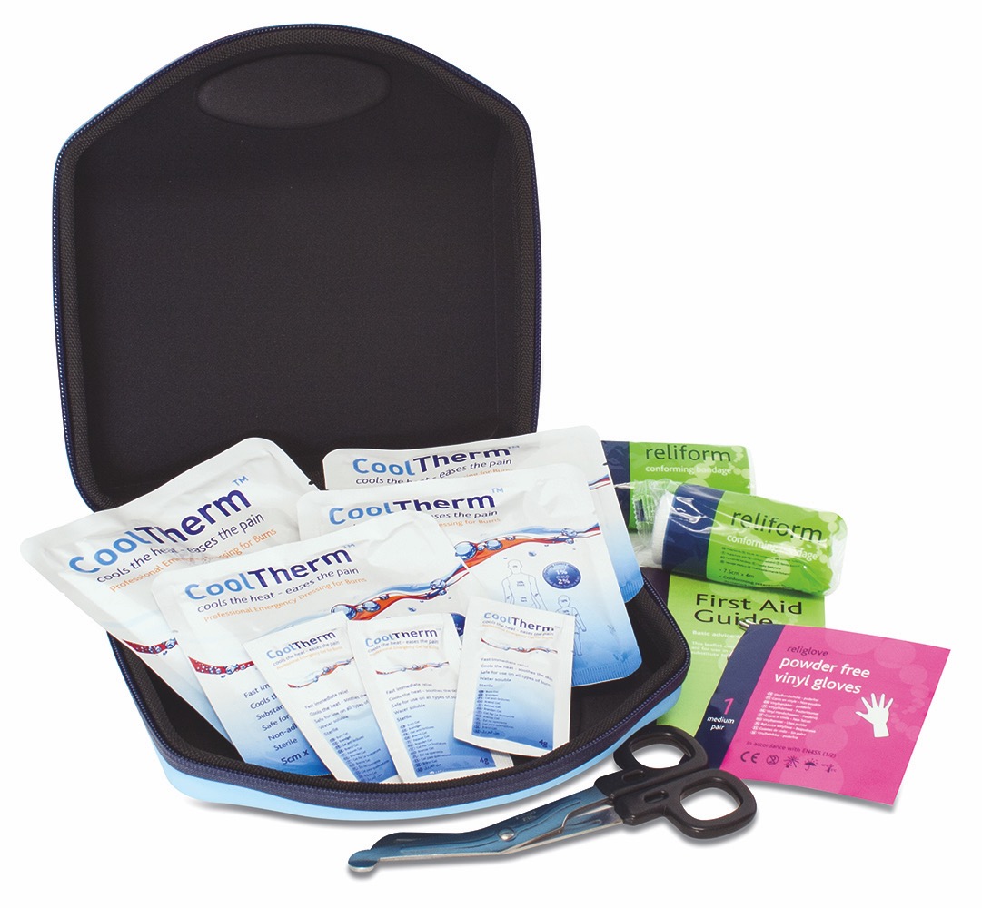 Professional First Aid Kit for Burns, in Blue Soft Aura Box, 20.5cmH x 21cmW x 6.5cmD, 1 x  Single Unit