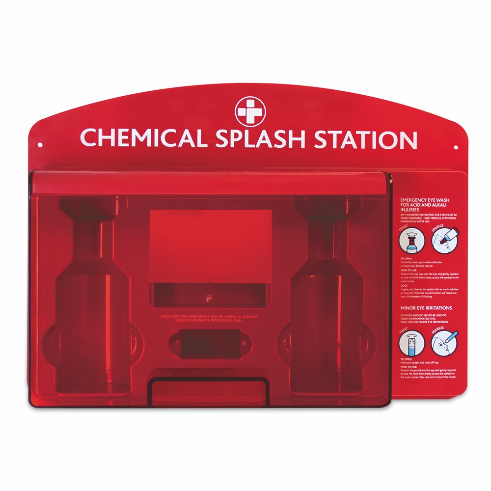 Chemical Splash Station - empty, Red/Clear Lid, 36cmH x 51cmW x 10cmD, 1 x  Single Unit