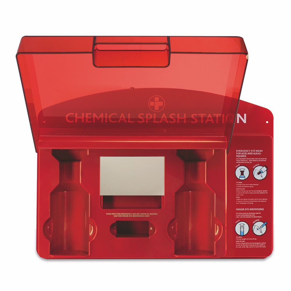 Chemical Splash Station - empty, Red/Clear Lid, 36cmH x 51cmW x 10cmD, 1 x  Single Unit