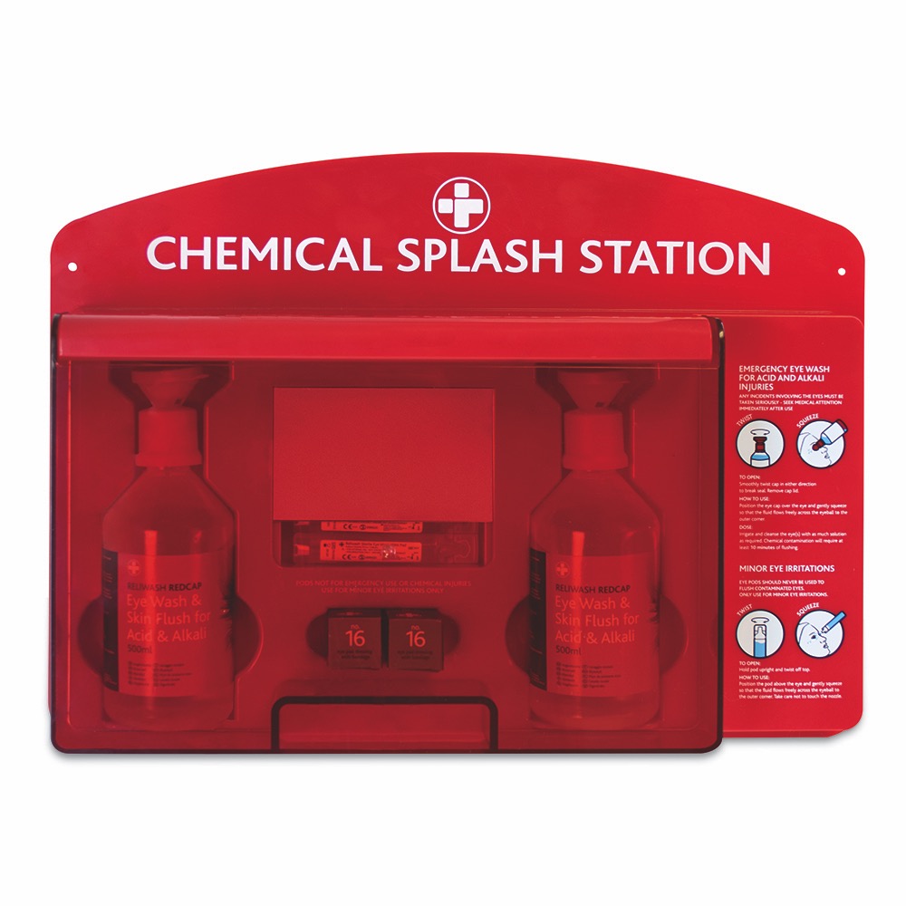 Chemical Splash Station, Red/Clear Lid, 36cmH x 51cmW x 10cmD, 1 x  Single Unit