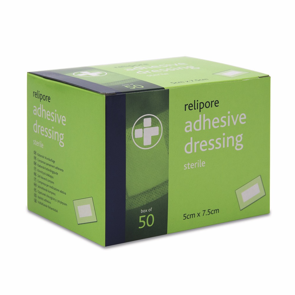 Relipore Adhesive Dressing Pads, Sterile , 5cm x 7.5cm, 1 x  Box of 50