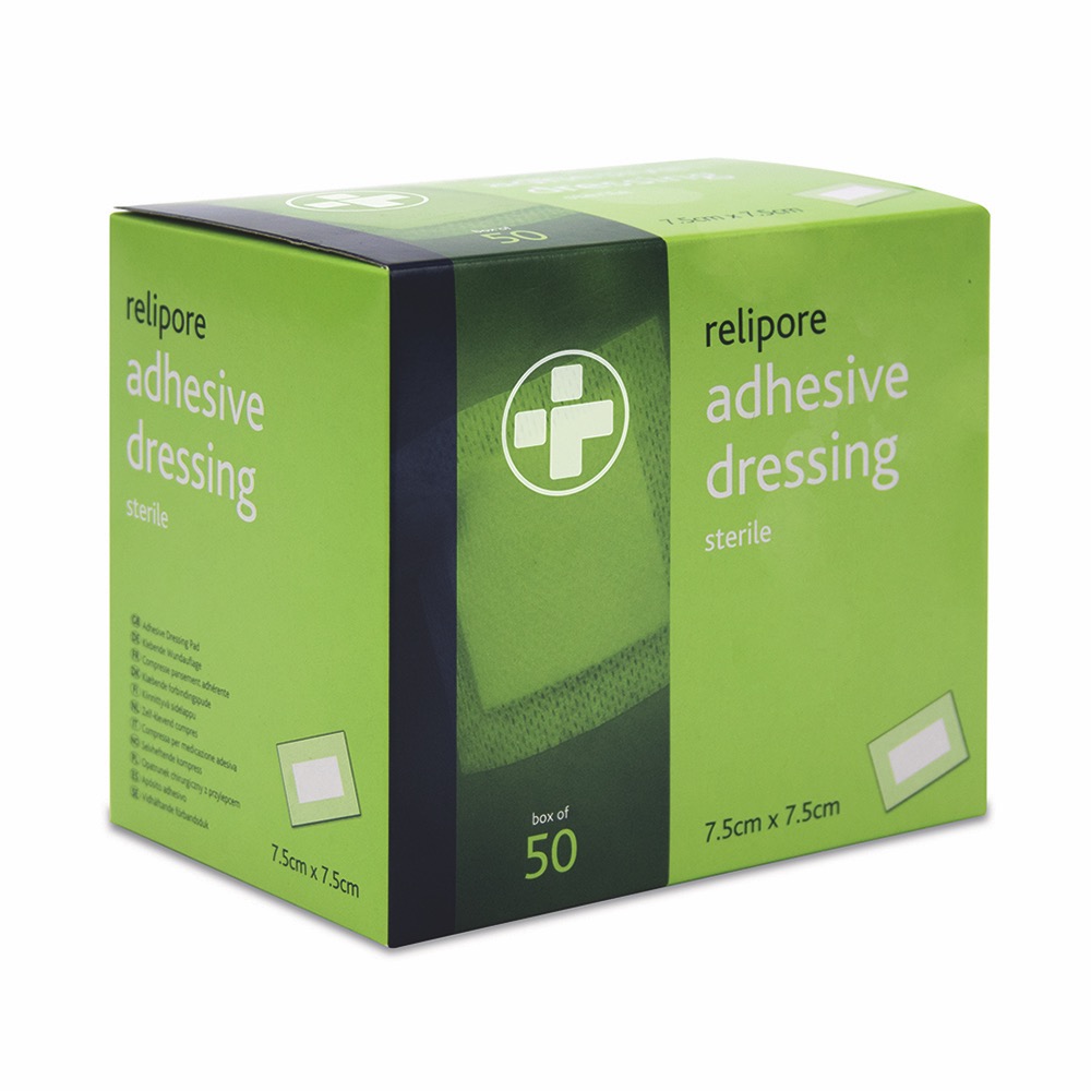 Relipore Adhesive Dressing Pads, Sterile , 7.5cm x 7.5cm , 1 x  Box of 50