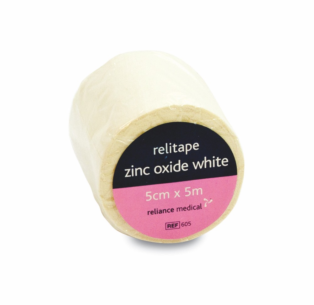 Relitape Zinc Oxide Tape , White , 5cm x 5m, 6 Single Unit