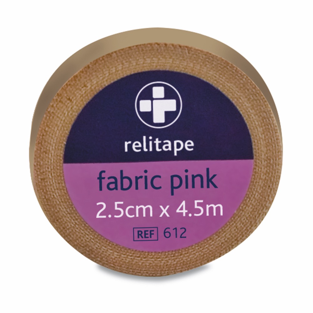 Relitape Fabric Elastic Tape , Pink , 2.5cm x 4.5m, 12 Single Unit