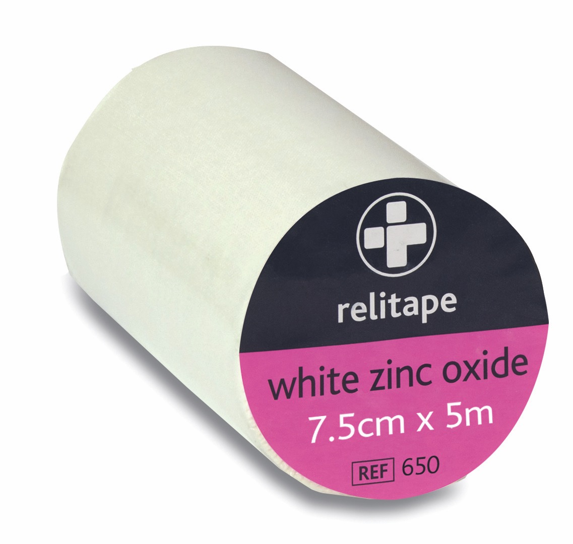 Relitape Zinc Oxide Tape , White, 7.5cm x 5m , 6 Single Unit