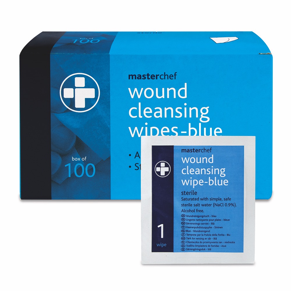 Reliwipe Wound Cleansing Wipes - Blue, Sterile, Box of 100, 1 x  Box of 100