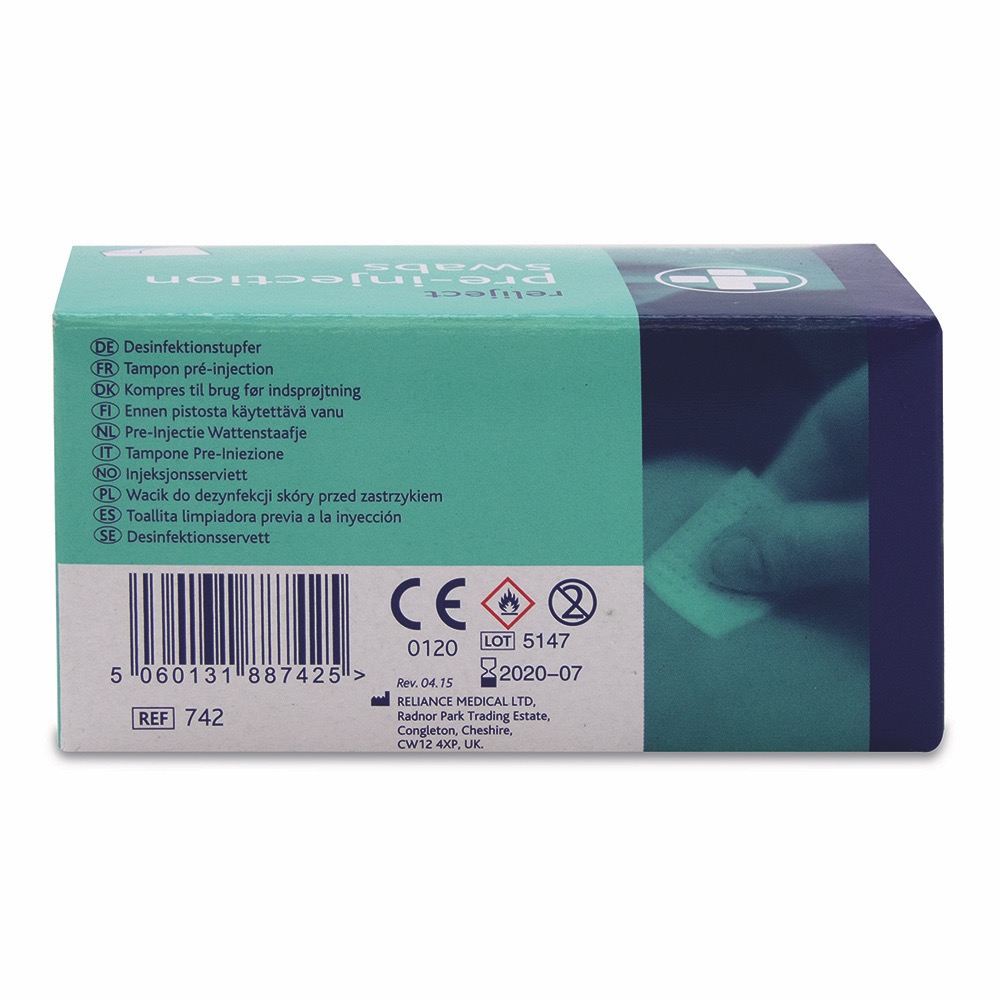 Reliject Pre-injection Wipes, Box of 100, 1 x  Box of 100