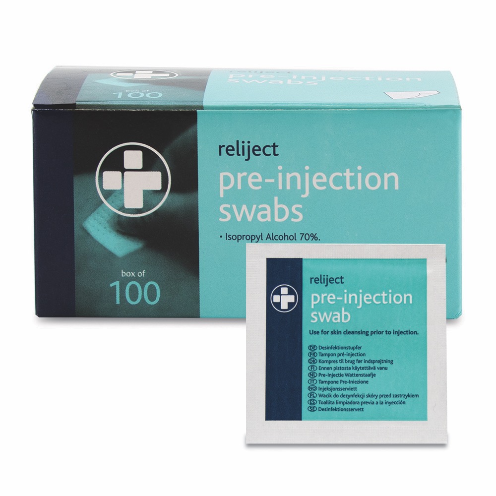 Reliject Pre-injection Wipes, Box of 100, 1 x  Box of 100