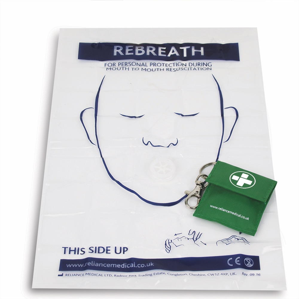 Rebreath with Valve, in Keyring Pouch, Printed Reliance Logo, 10 x  Single Unit