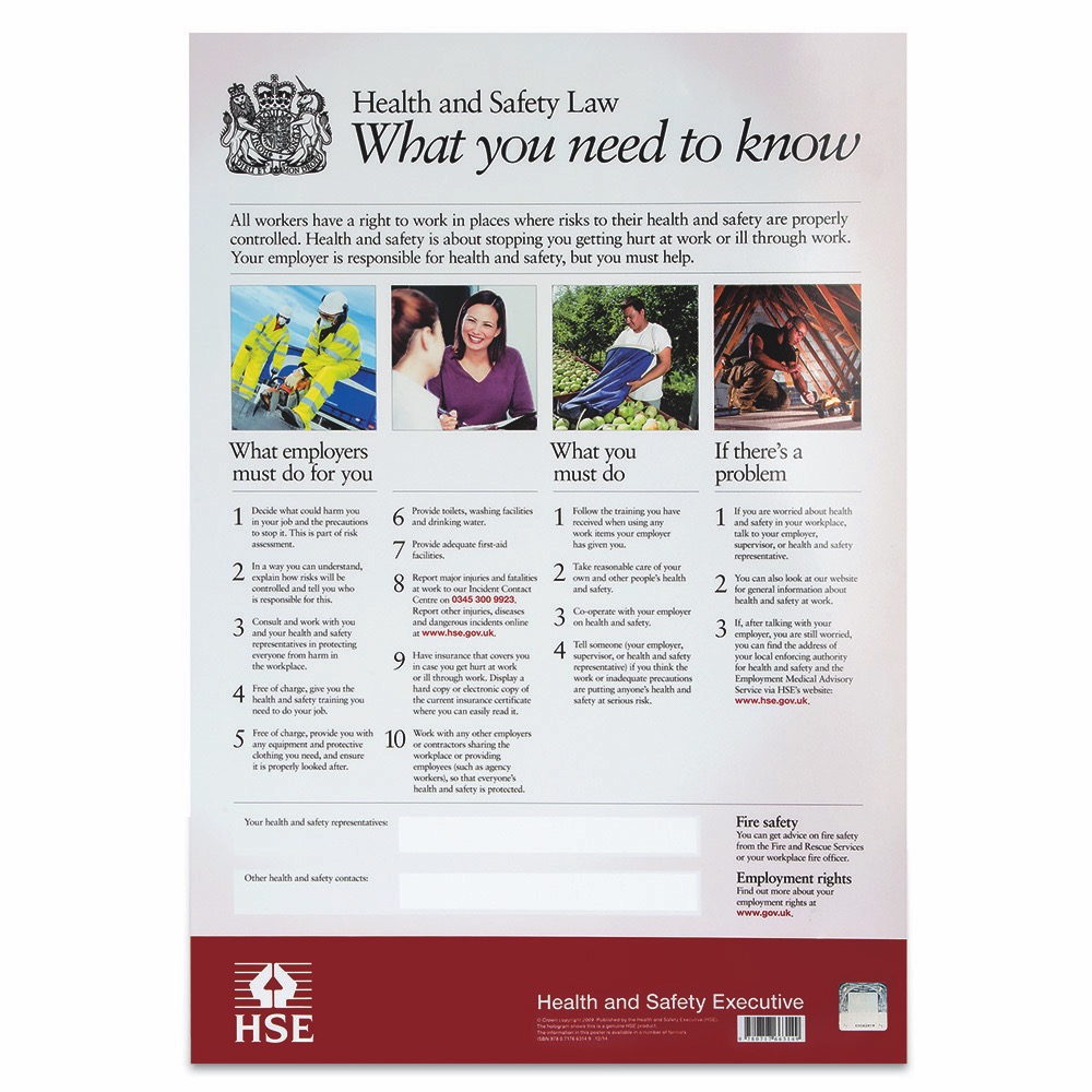 HSE Health and Safety Poster, Laminated, 420mm x 594mm, 1 x  Single Unit