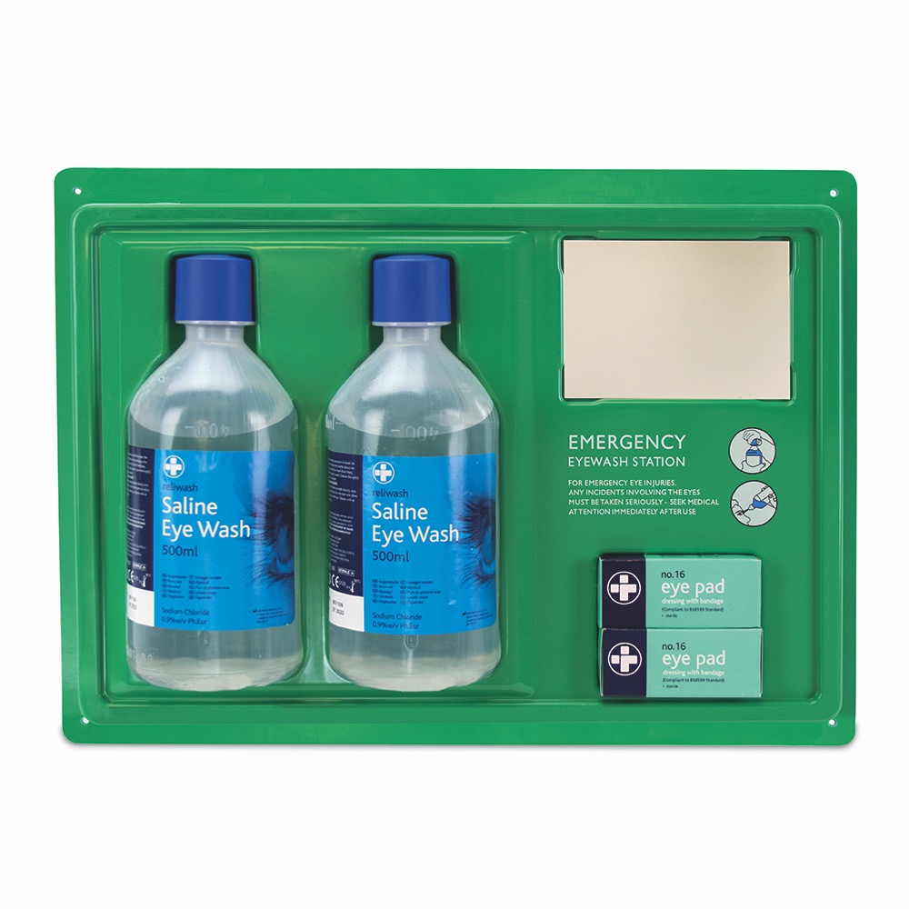 Double Eye Wash Station, Green, 27cmH x 37.5cmW x 5cmD, 1 x  Single Unit