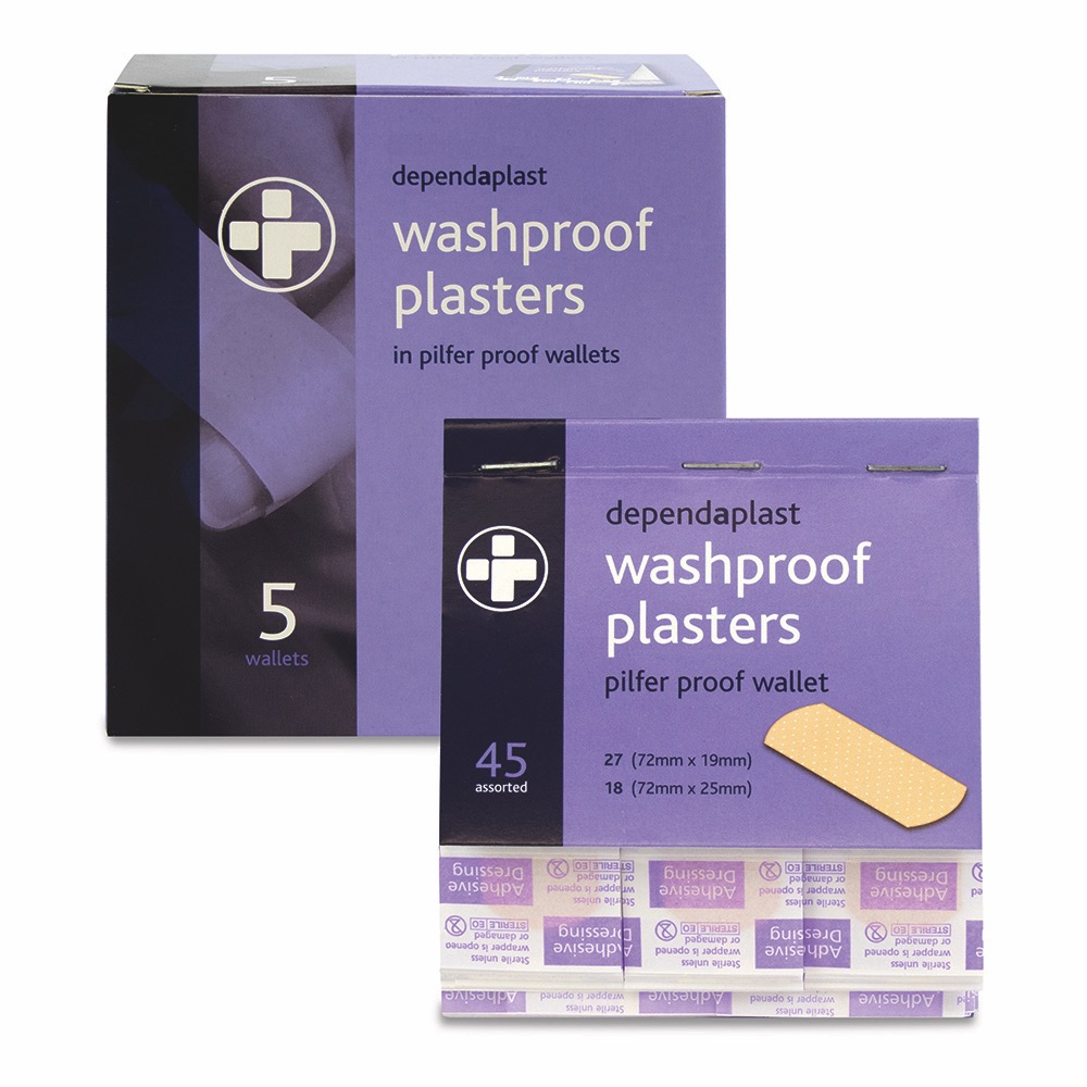 Dependaplast Washproof Pilfer Proof Plasters, Pilfer Proof, 27	7.2cm x 1.9cm
18	7.2cm x 2.5cm, 1 x  Box of 5