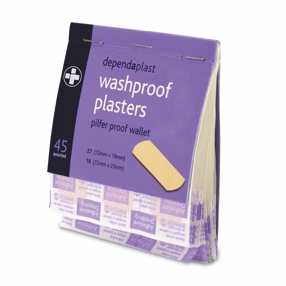 Dependaplast Washproof Pilfer Proof Plasters, Pilfer Proof, 27	7.2cm x 1.9cm
18	7.2cm x 2.5cm, 1 x  Box of 5