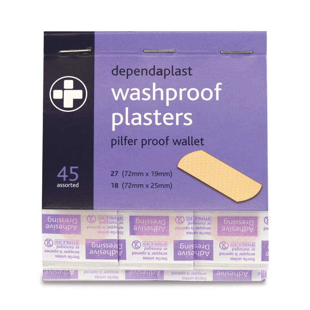 Dependaplast Washproof Pilfer Proof Plasters, Pilfer Proof, 27	7.2cm x 1.9cm
18	7.2cm x 2.5cm, 1 x  Box of 5