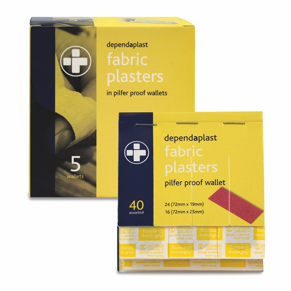 Dependaplast Fabric Pilfer Proof Plasters, Pilfer Proof, 24	7.2cm x 1.9cm
16	7.2cm x 2.5cm, 1 x  Box of 5