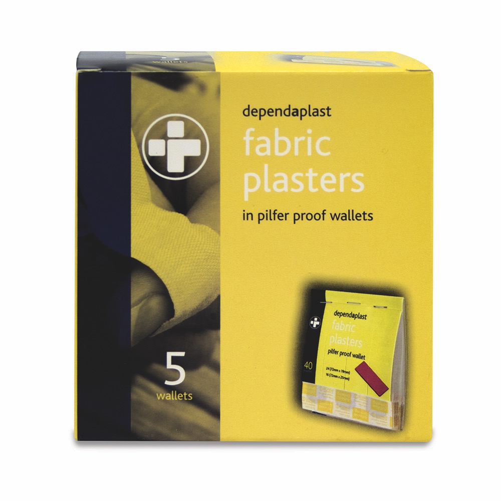 Dependaplast Fabric Pilfer Proof Plasters, Pilfer Proof, 24	7.2cm x 1.9cm
16	7.2cm x 2.5cm, 1 x  Box of 5