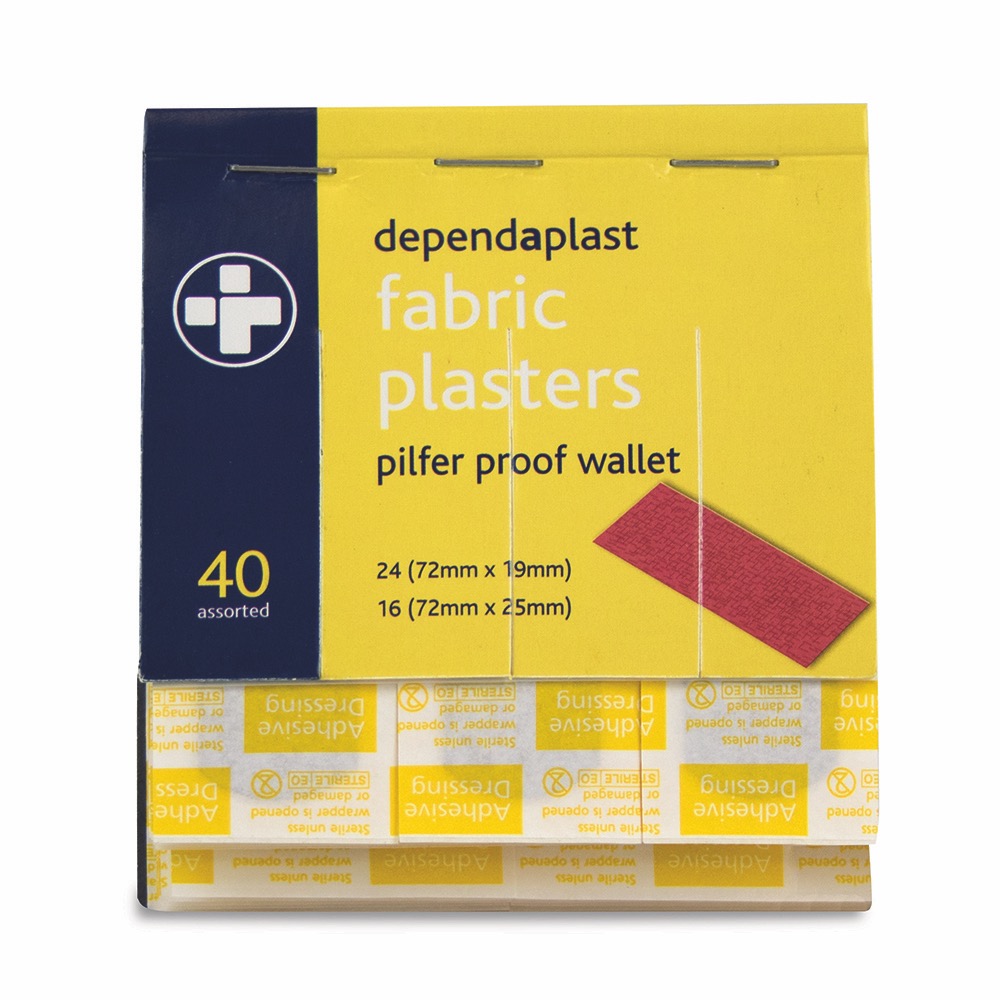 Dependaplast Fabric Pilfer Proof Plasters, Pilfer Proof, 24	7.2cm x 1.9cm
16	7.2cm x 2.5cm, 1 x  Box of 5