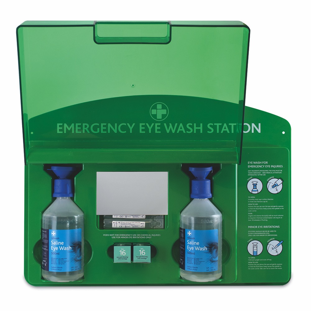 Premier Eye Wash Station, Green/Clear Lid, 36cmH x 51cmW x 10cmD, 1 x  Single Unit