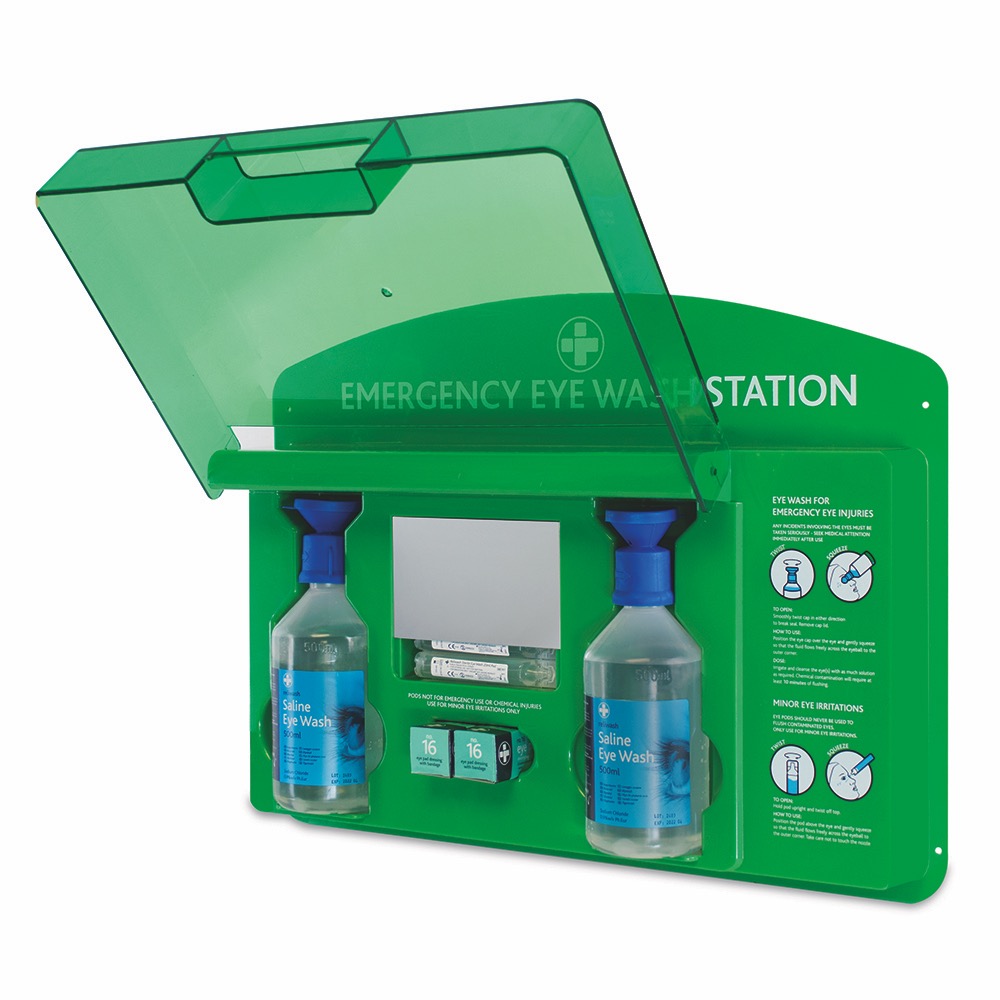 Premier Eye Wash Station, Green/Clear Lid, 36cmH x 51cmW x 10cmD, 1 x  Single Unit