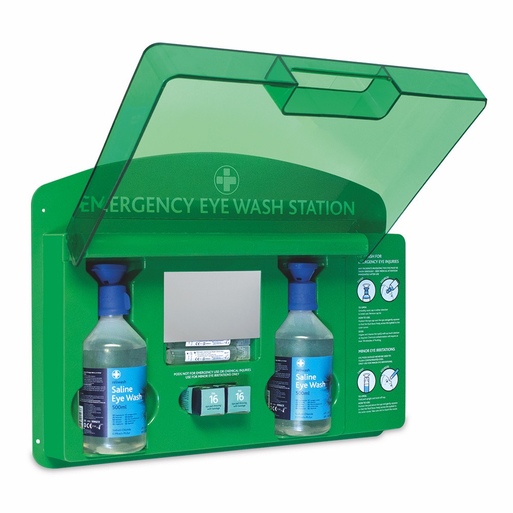 Premier Eye Wash Station, Green/Clear Lid, 36cmH x 51cmW x 10cmD, 1 x  Single Unit