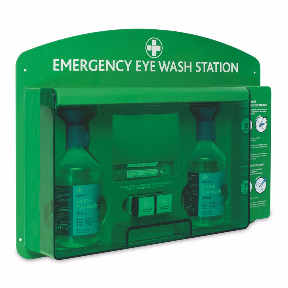 Premier Eye Wash Station, Green/Clear Lid, 36cmH x 51cmW x 10cmD, 1 x  Single Unit