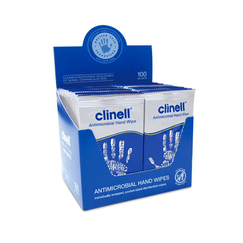 Clinell Antibacterial Hand Wipes (individually wrapped) Box 100