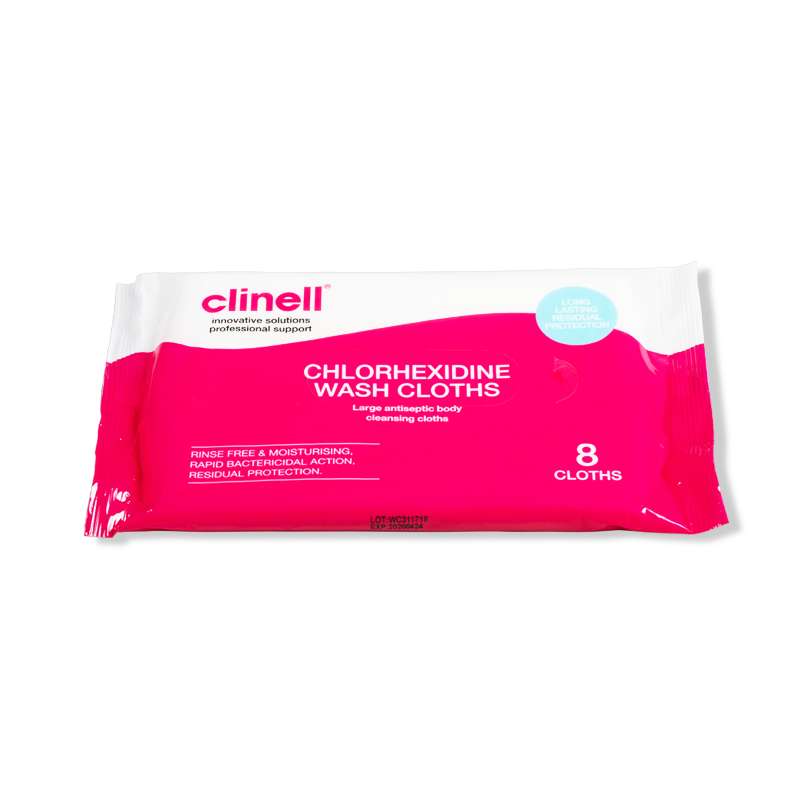 Clinell 2% Chlorhexidine Wash Cloths Pack 8